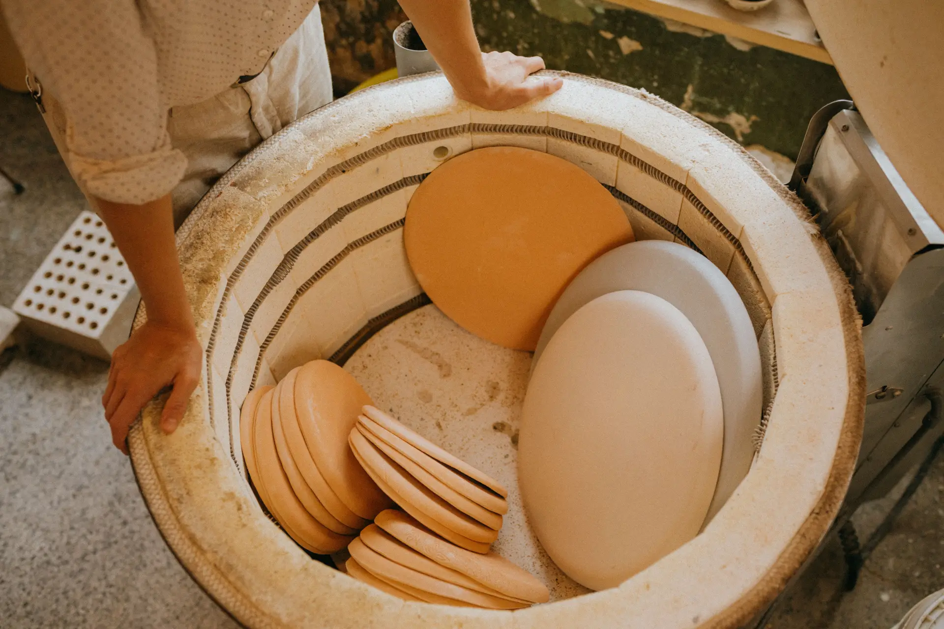 Ceramics inside the kiln for firing